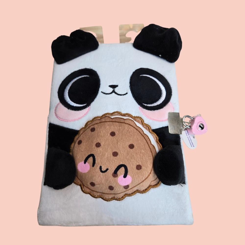 Claire's Plush Panda Cookie Locking Journal Diary with Heart Padlock and Keys